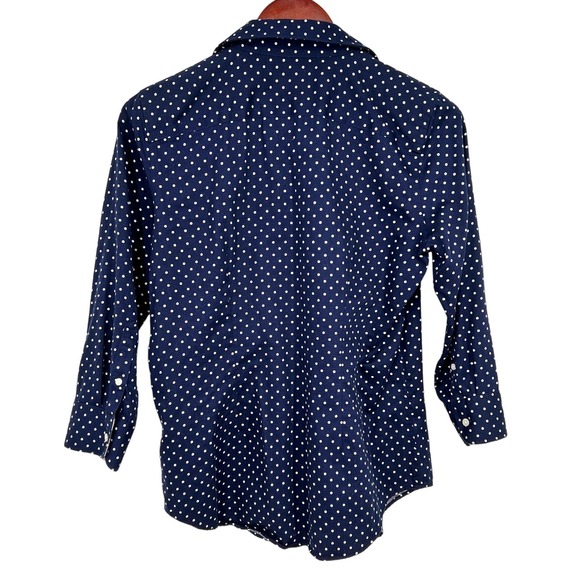 Ralph Lauren Chaps Womens Sz Small Non Iron Navy Blue Paisley Blouse Shirt Top - Picture 7 of 7